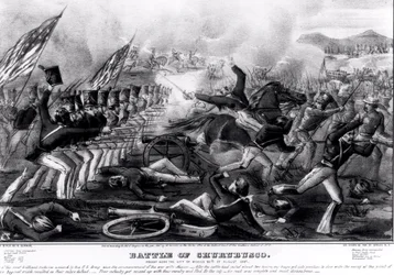 Bataille de Churubusco, près de la ville de Mexico, 20 août 1847, gravée et publiée par Nathanial Currier (1813-88) 1847